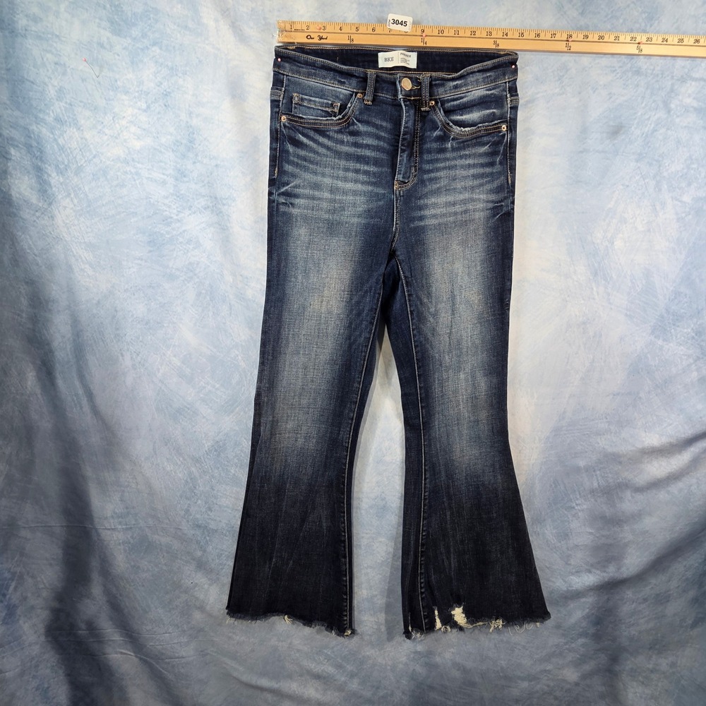 BKE Parker High Rise Super Flare Jeans Distressed Dark Wash Womens 26‎ x 29.5